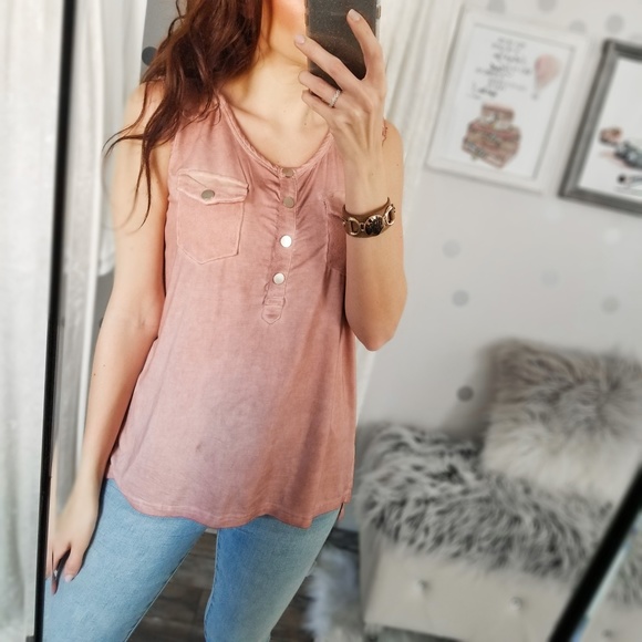 Fall Henley Tank Mineral Wash Pocket Top Breathable Summer Tanks Size S - Picture 6 of 8